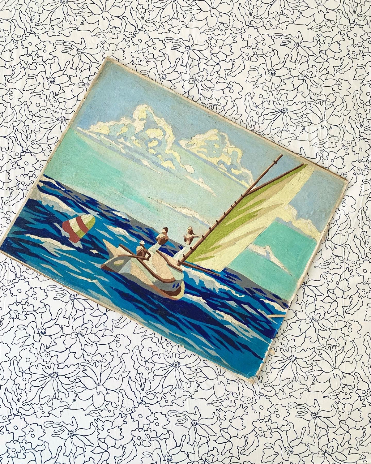 Orchid Hand Block Printed Sheet Separates in Ocean