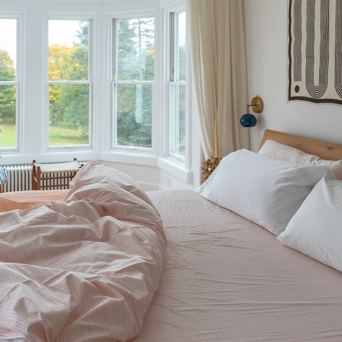 Organic Block-Printed Fitted & Flat Sheets in Bubble Gum