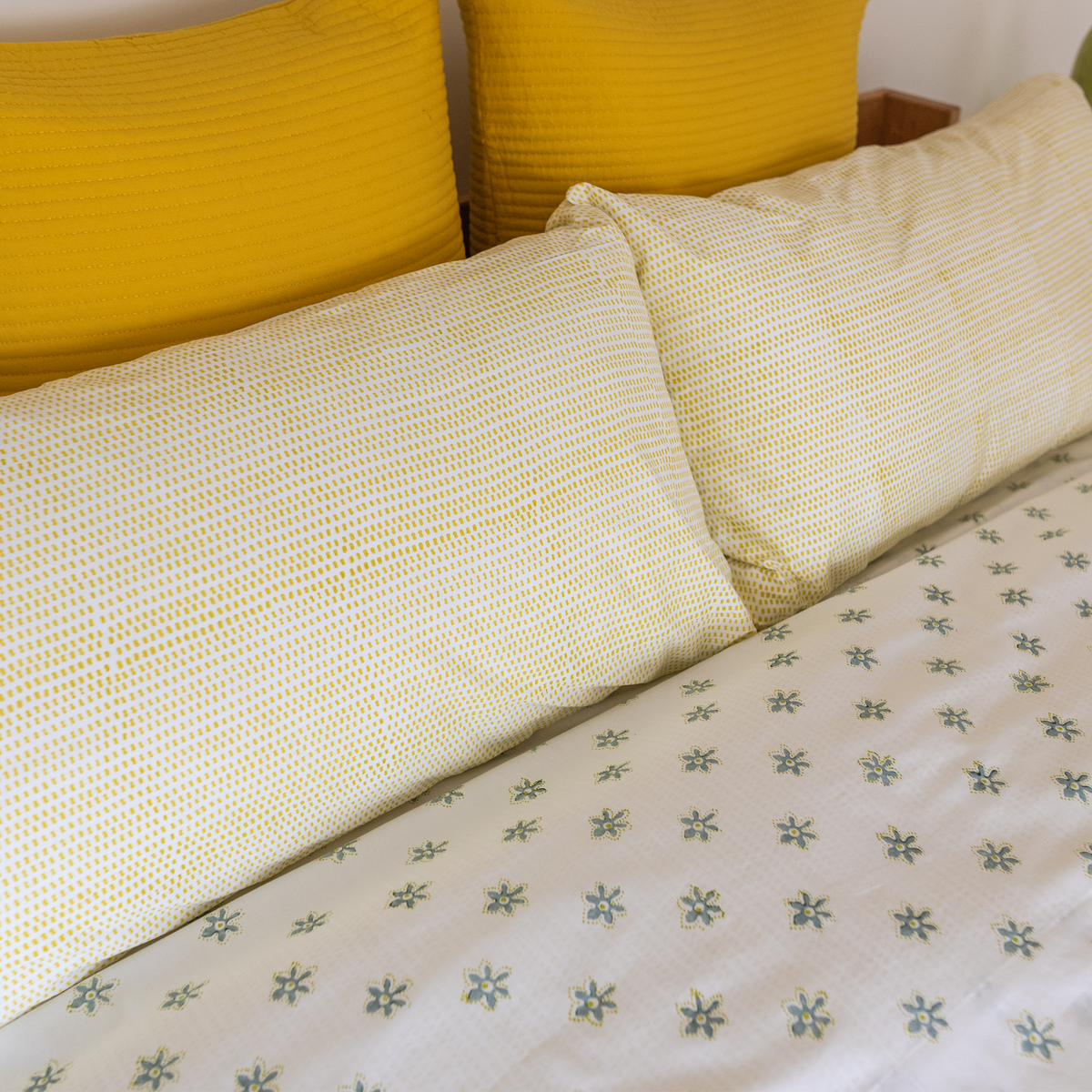 Organic Block-Printed Fitted & Flat Sheets in Forget Me Not
