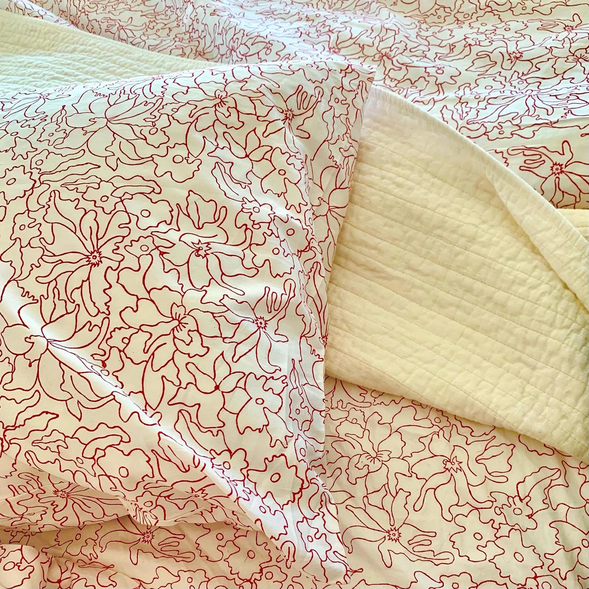 Orchid Hand Block Printed Sheet Separates in Raspberry