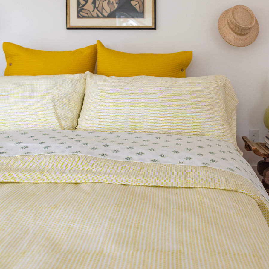 Organic Block-Printed Fitted & Flat Sheets in Quince
