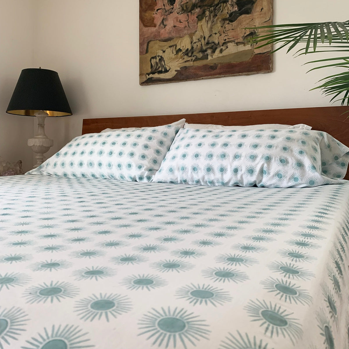 Brother Sun Hand Block Printed Sheets in Tropic