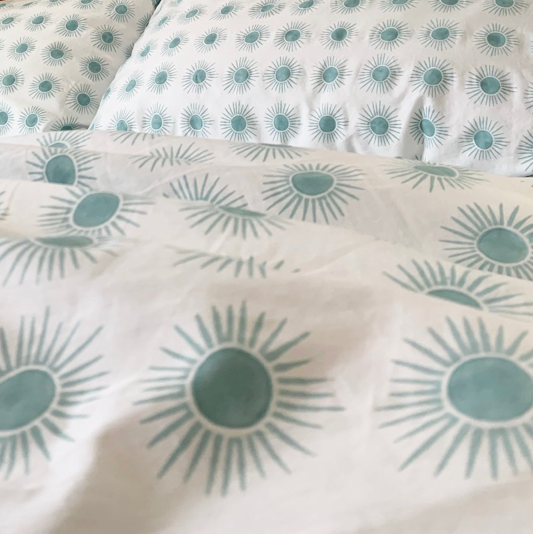 Brother Sun Hand Block Printed Sheets in Tropic