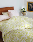 Orchid Hand Block Printed Duvet Cover in Green and Gold