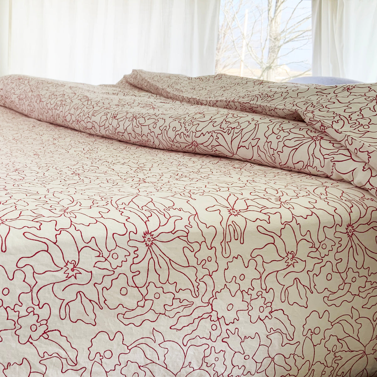 Orchid Hand Block Printed Sheet Separates in Raspberry