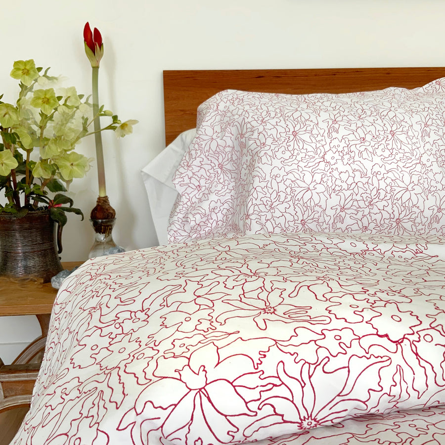 Orchid Hand Block Printed Sheet Separates in Raspberry